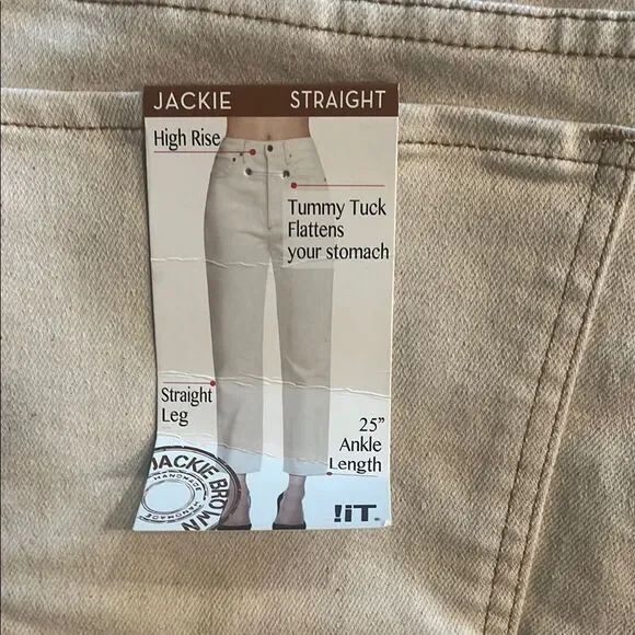 NWT !it Jackie Cream high rise straight leg raw hem ankle tummy tuck jeans - Picture 4 of 7